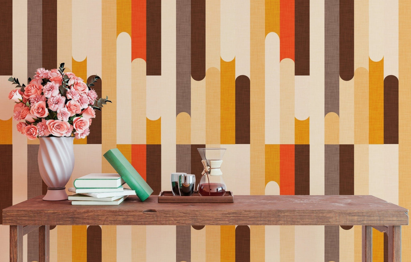 Warm-toned retro block design wallpaper
