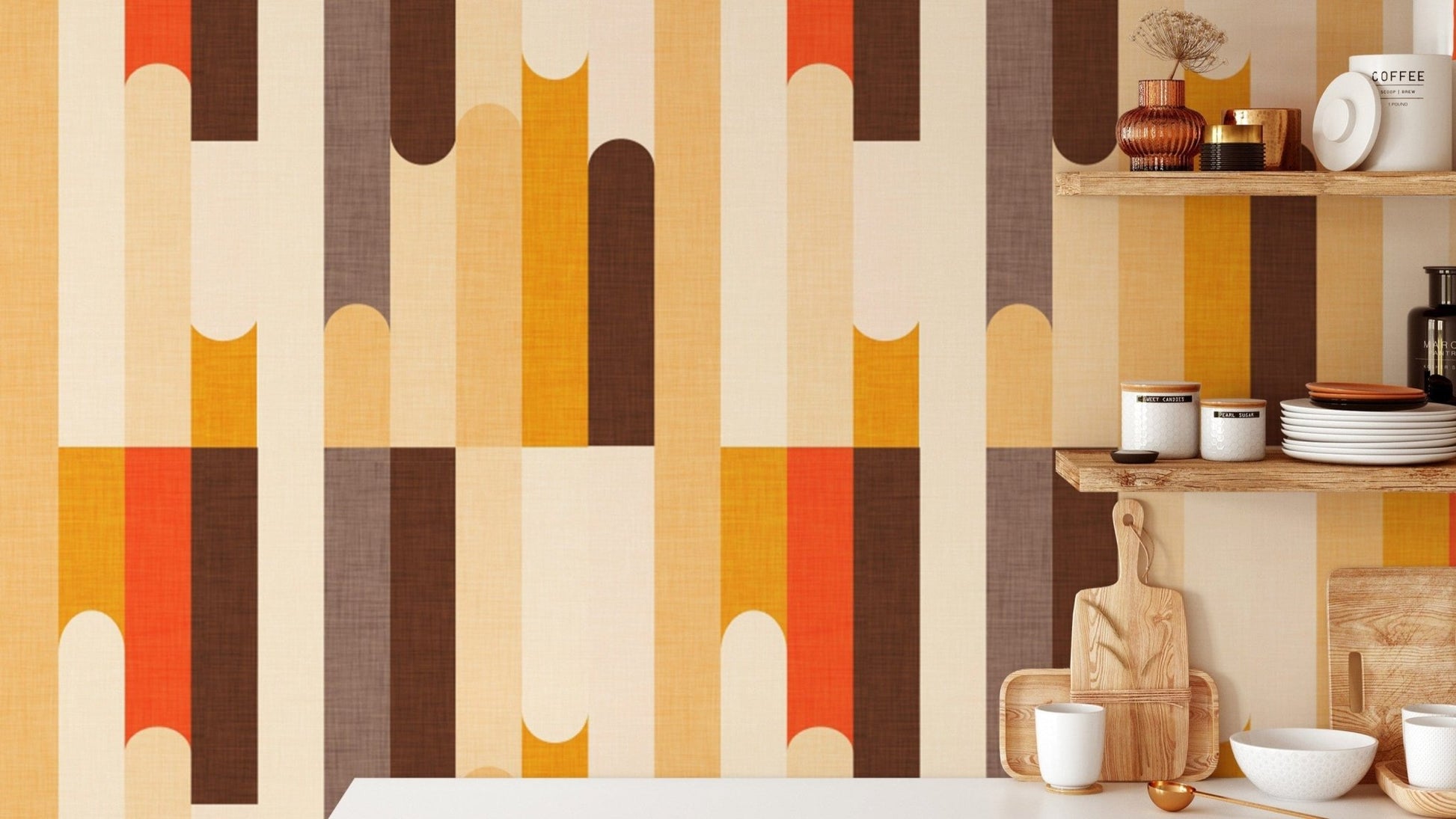Retro color block mural with vibrant tones

