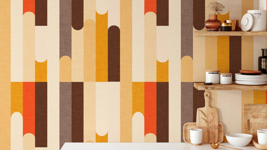 Retro color block mural with vibrant tones
