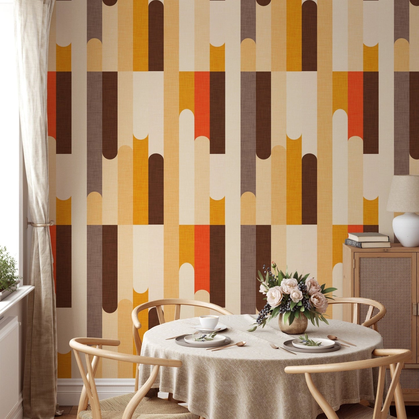 Bold retro color block wallpaper for walls
