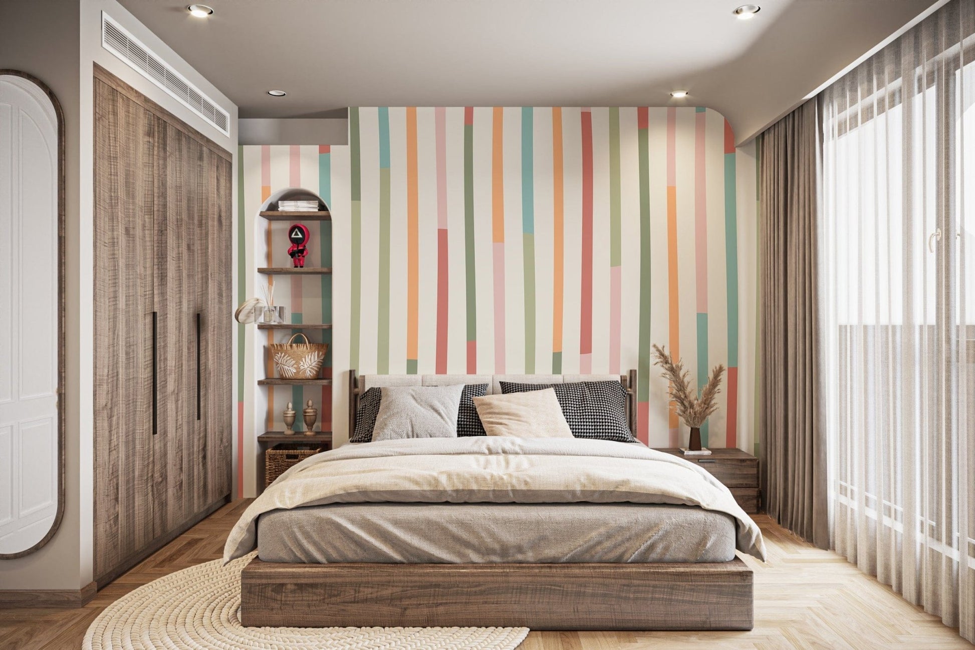 Striped wallpaper with bold colorful lines
