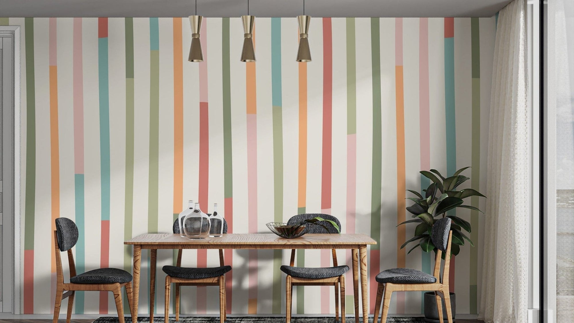 Retro colorful striped wallpaper design
 D157