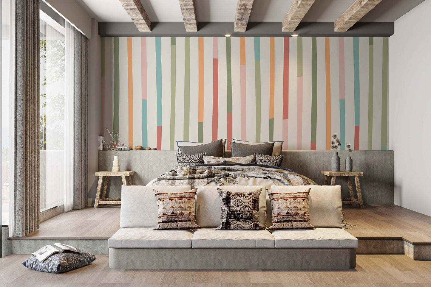 Pastel retro striped wallpaper for walls
