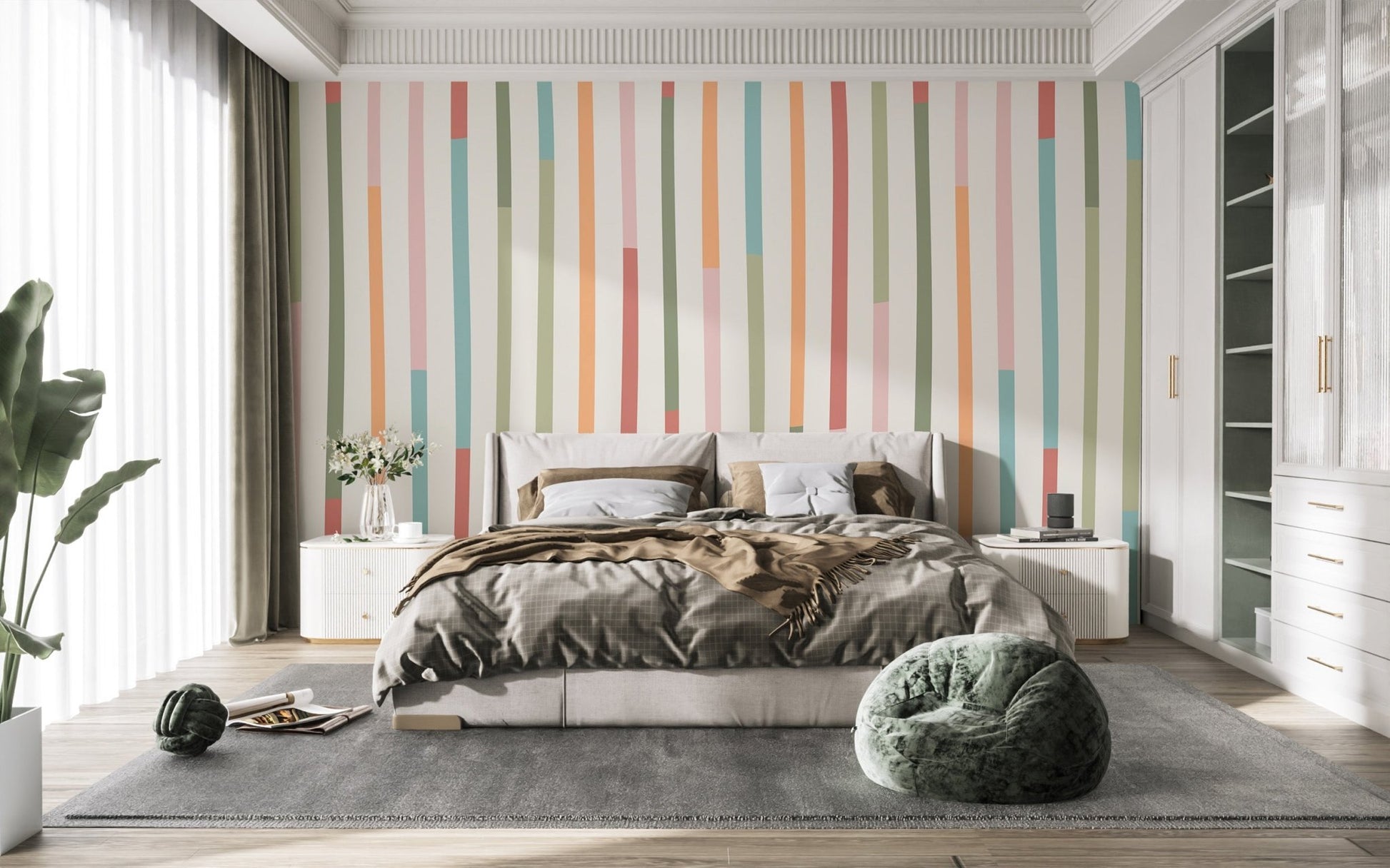Fun pastel stripes wallpaper for rooms