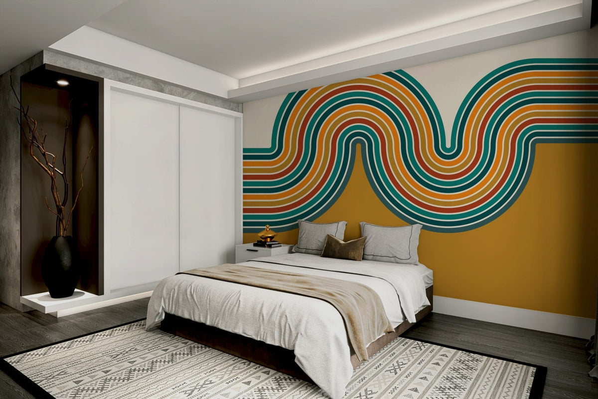 Retro Curvy Lines 2 Wall Mural full view
 GD536
