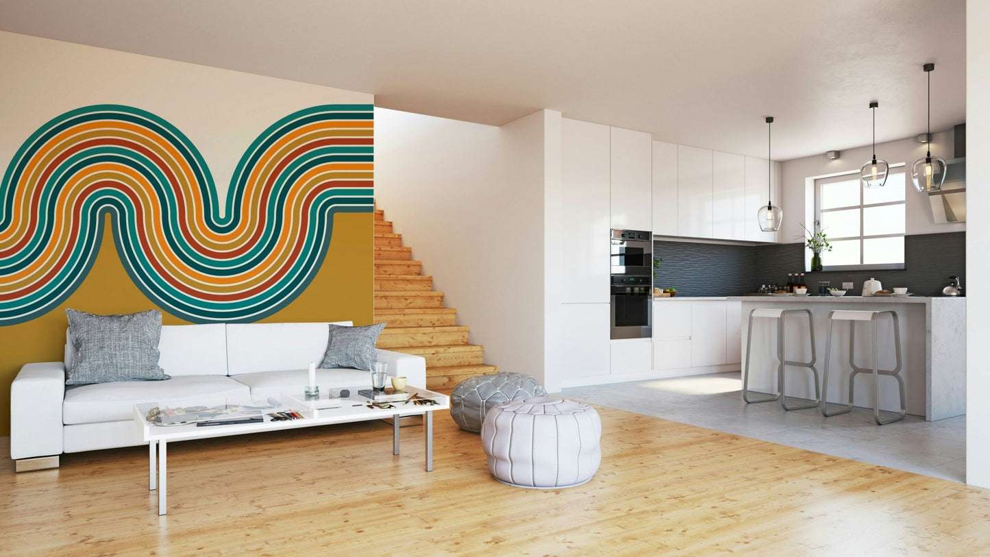 Bedroom accent wall with flowing design

