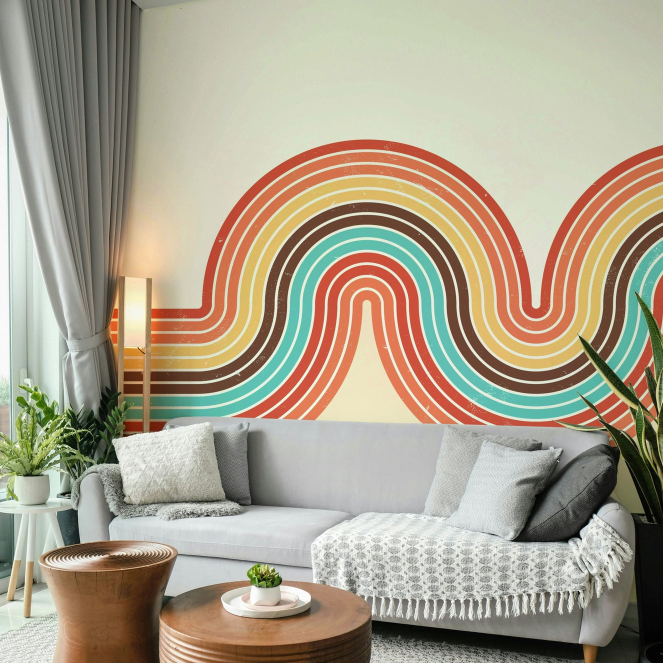 Retro Curvy Lines 3 Wall Mural full view

