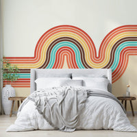Living room with retro curvy lines mural

