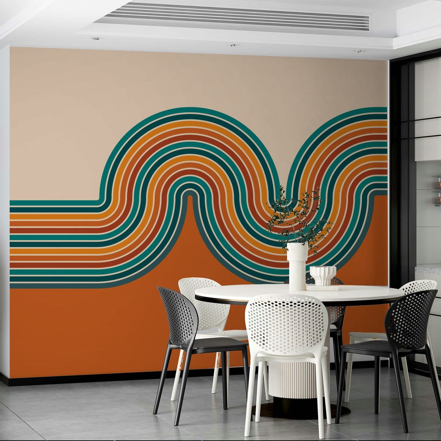 Vintage-inspired wall mural with warm tones

