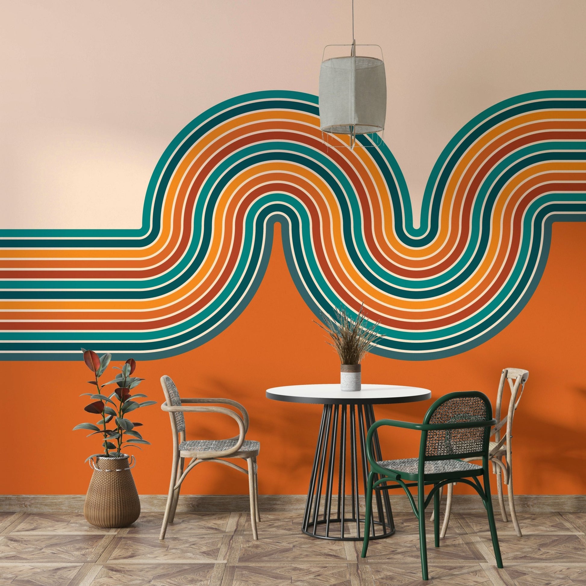 Wall mural featuring bold curved lines

