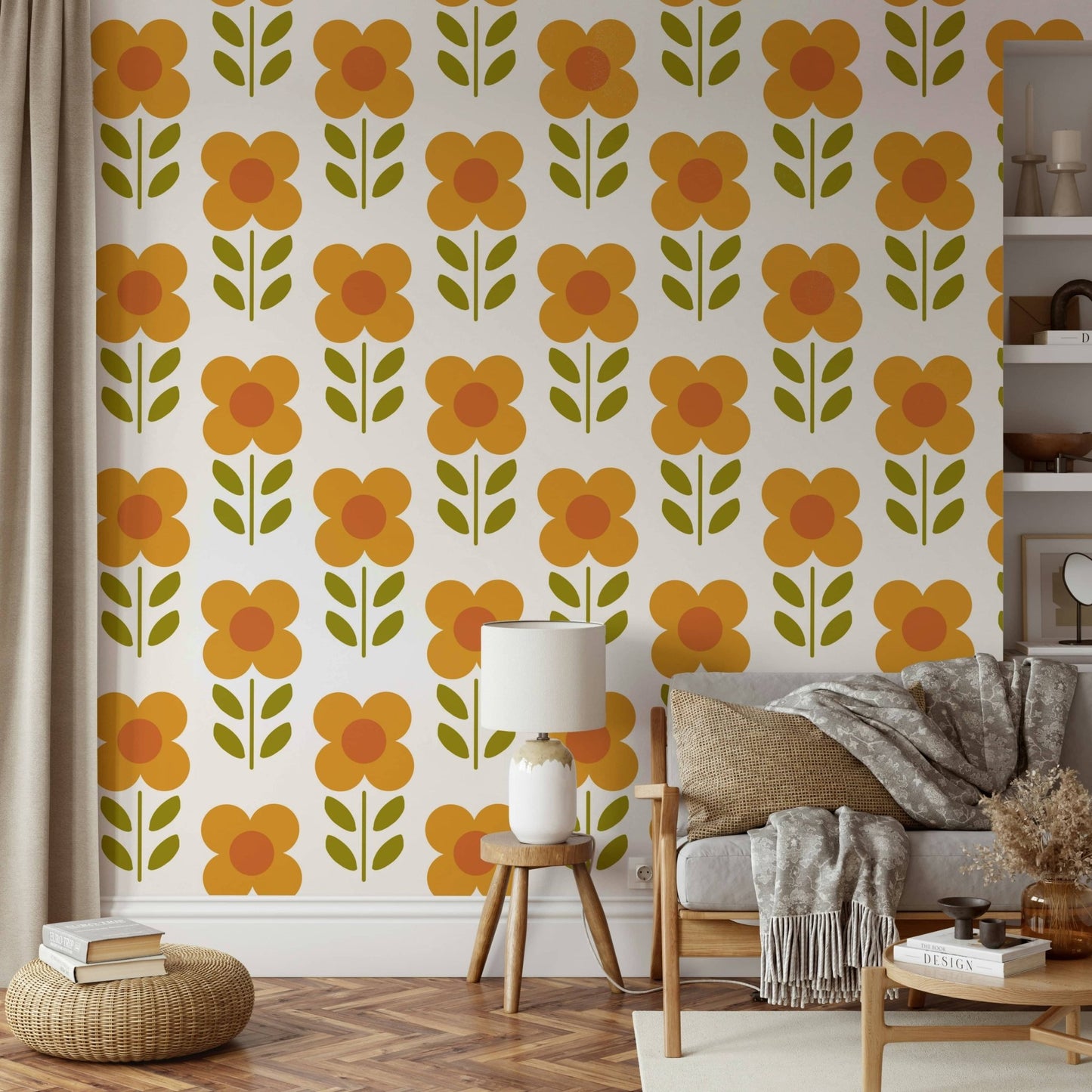 Modern orange wildflower repeat


