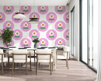Pink Daisy Circles wallpaper for a light Dining space GD9455