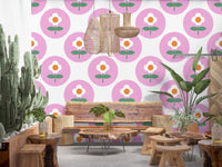 Playful Daisy Circles wallpaper within a bright dining room area GD9455