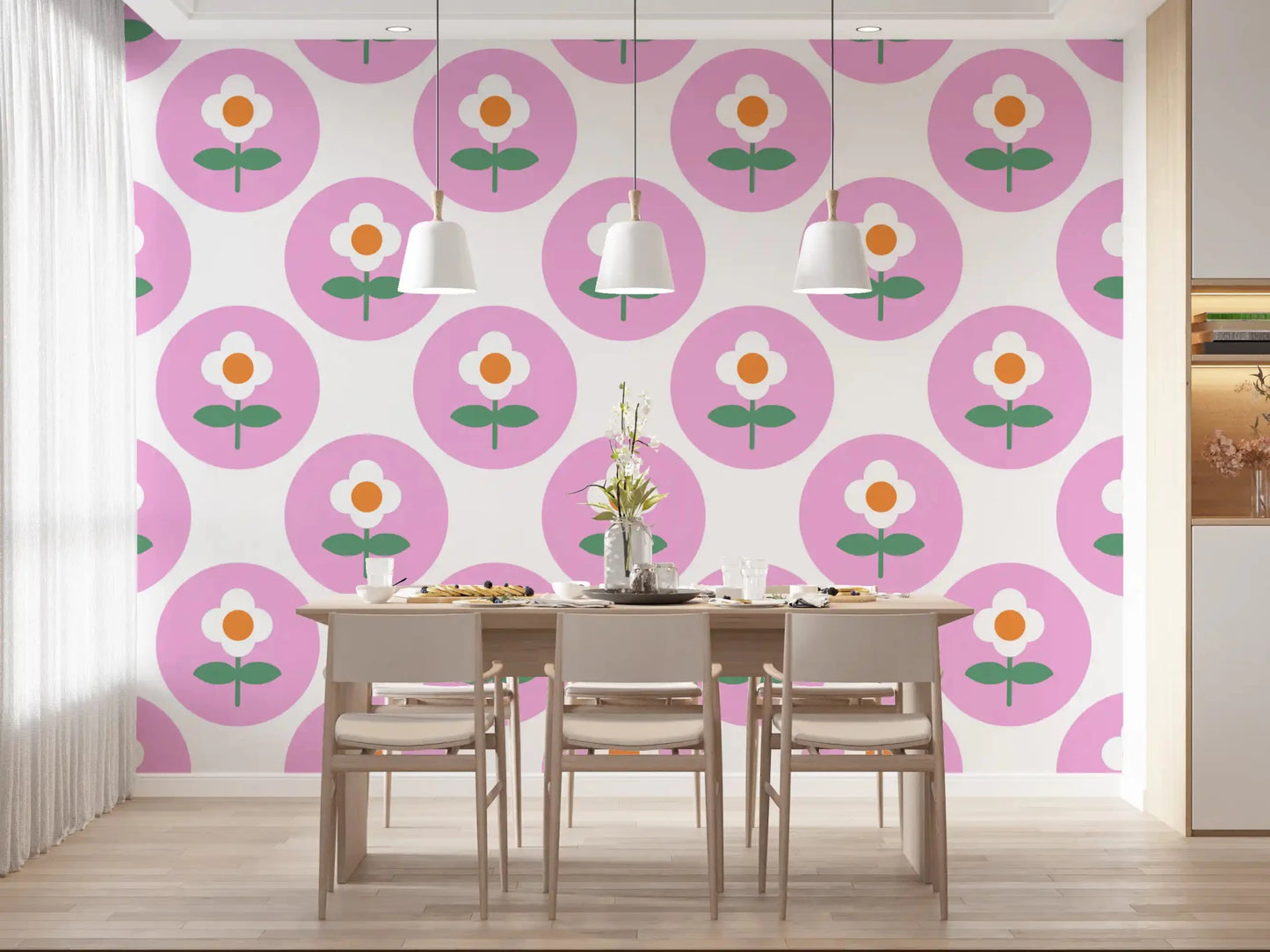 Floral Daisy Circles wallpaper for a spacious dining room GD9455