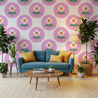 Zoom in on the orange centers of this Daisy Circles wallpaper pattern⁠GD9455