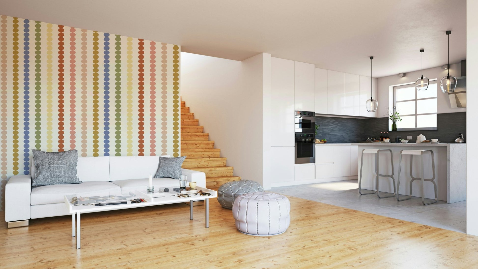 The design is reminiscent of mid-century modern art.

