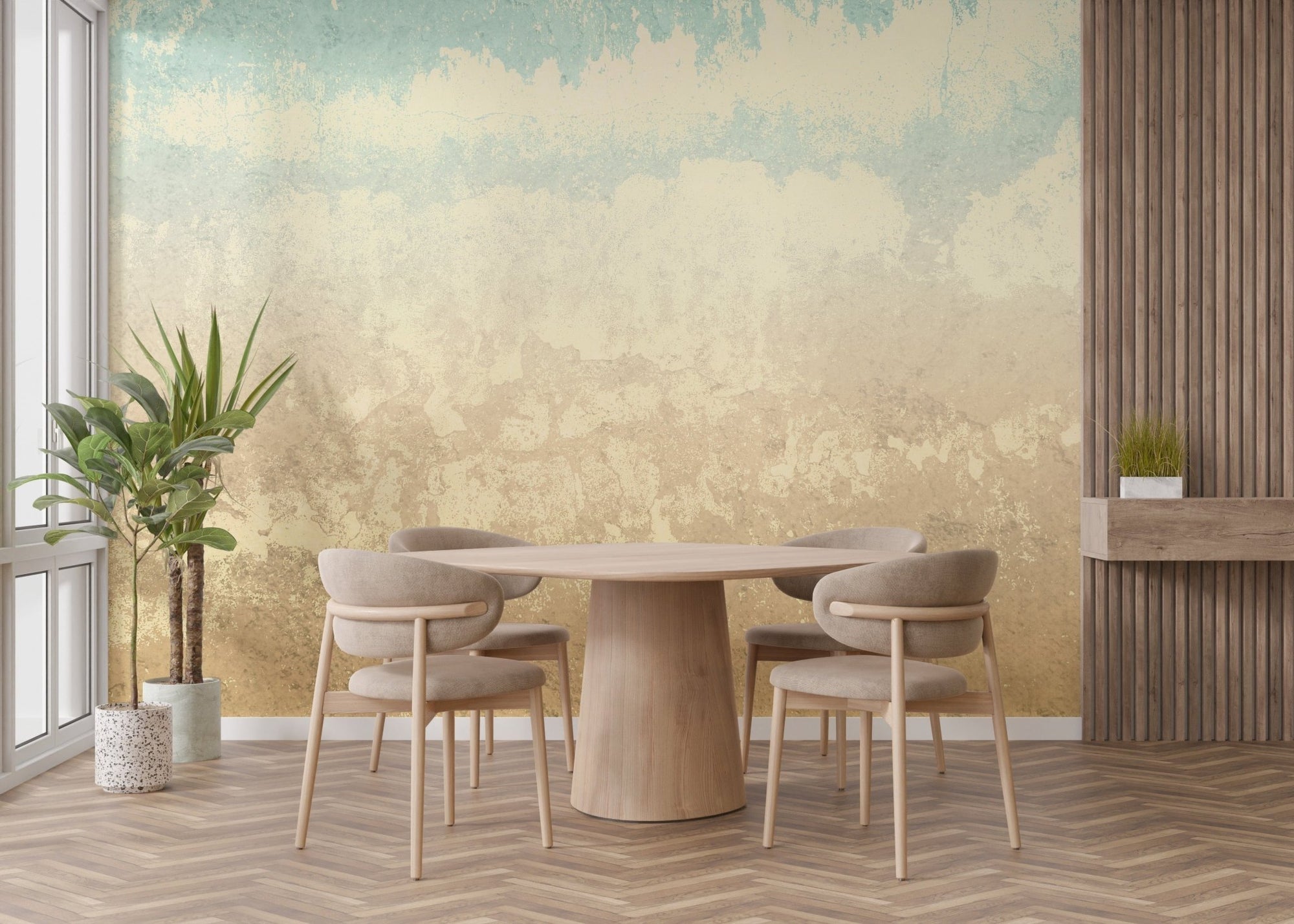 Retro earth-tone cloud mural A931