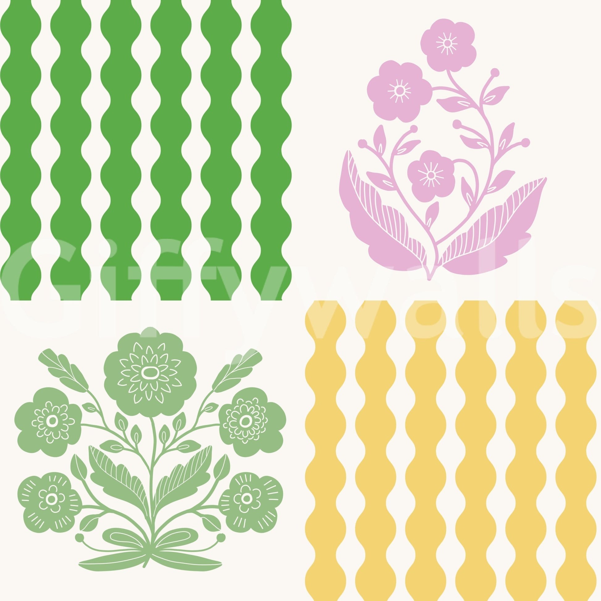 High-resolution retro floral block pattern. GD3090

