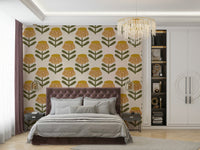 Retro mustard floral wallpaper with daisies
 GD646
