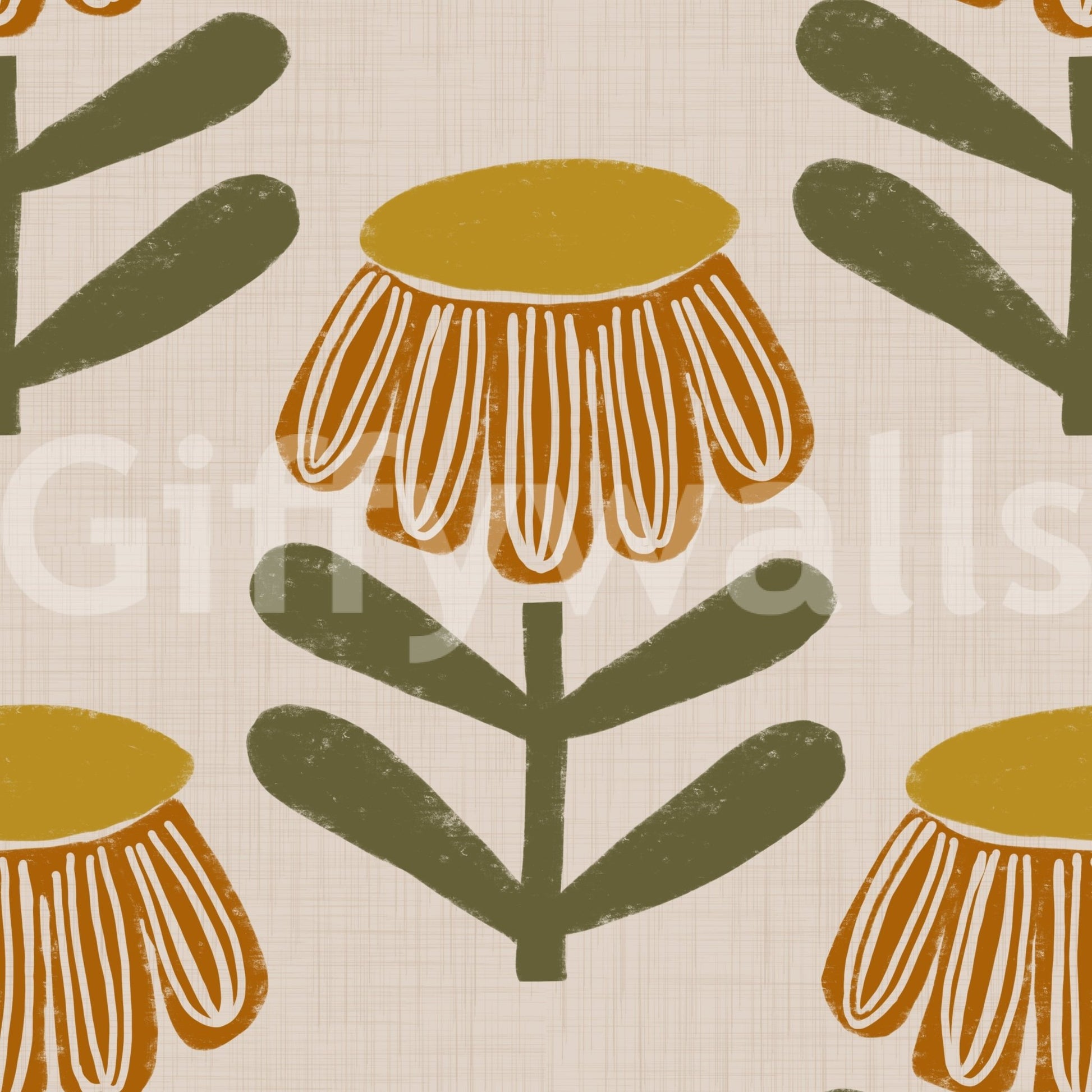 Mustard floral daisy wallpaper retro design GD646


