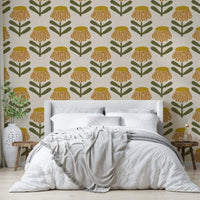 Mustard yellow retro floral daisy wallpaper
 GD646
