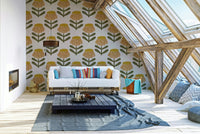Mustard daisy floral wallpaper retro style
 GD646
