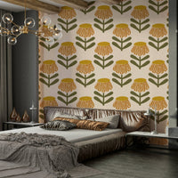 Retro daisy wallpaper in mustard yellow hues GD646


