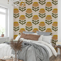 Mid century modern mustard daisy wallpaper GD646

