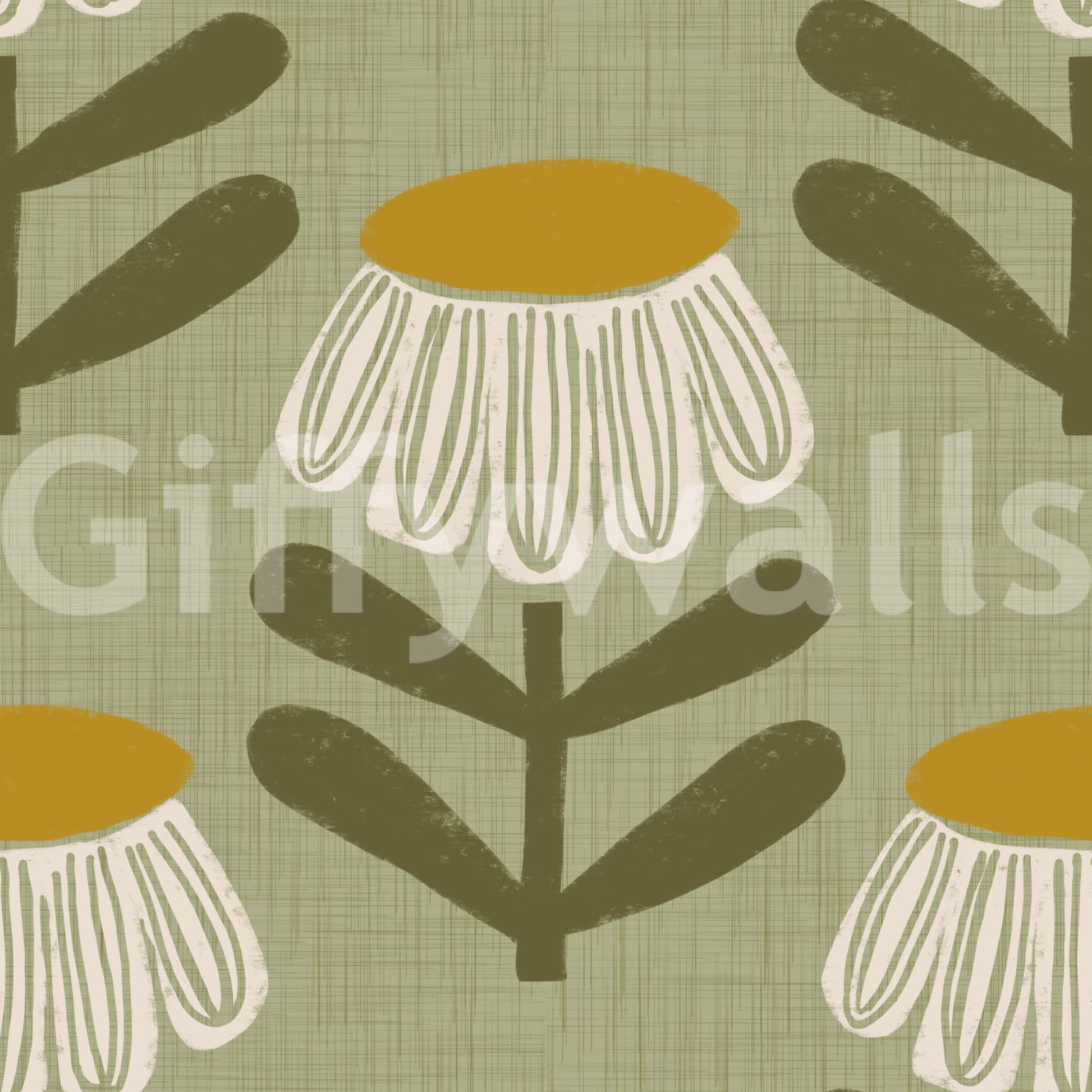 Retro wallpaper with sage daisy flowers

