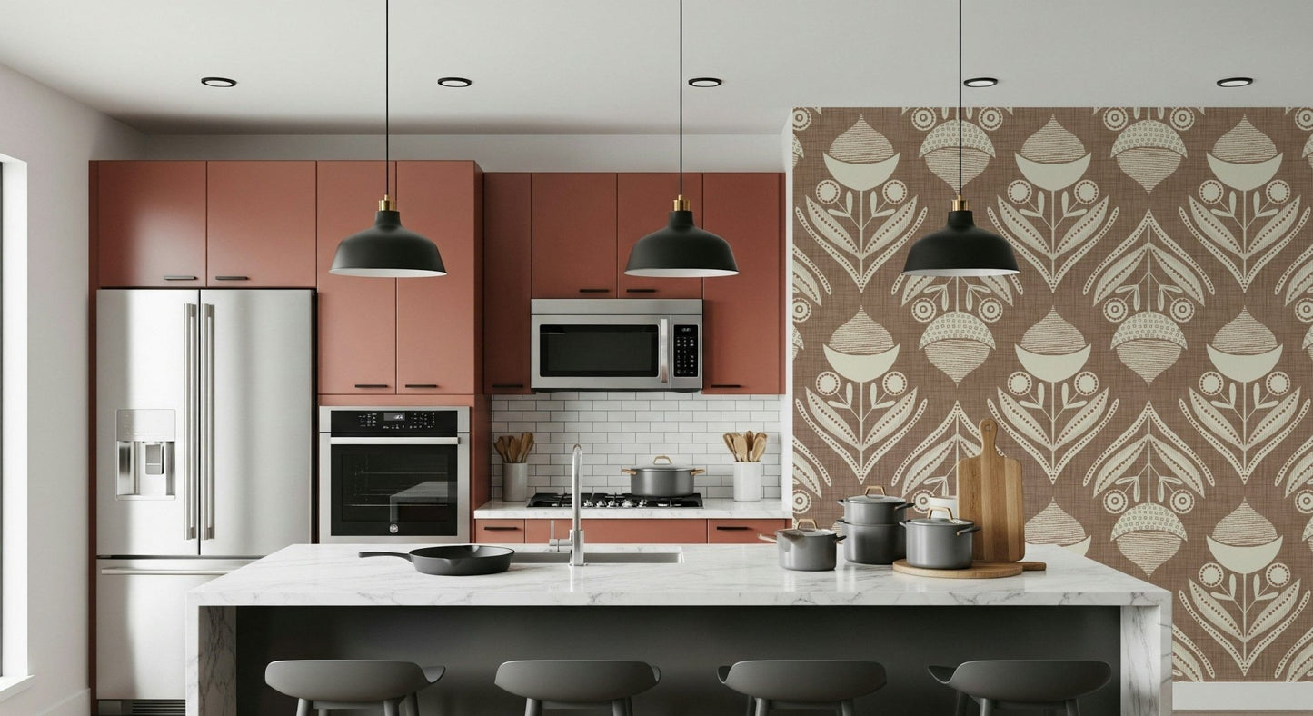 Unusual decorative fronds on Abstract Floral Bloom background.