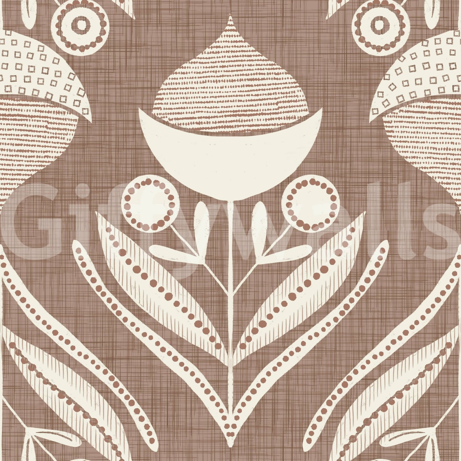Patterned acorn cap element of Abstract Floral Bloom wallpaper.