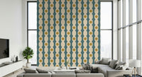 Retro Fusion Wallpaper accent wall with abstract egg shapes.