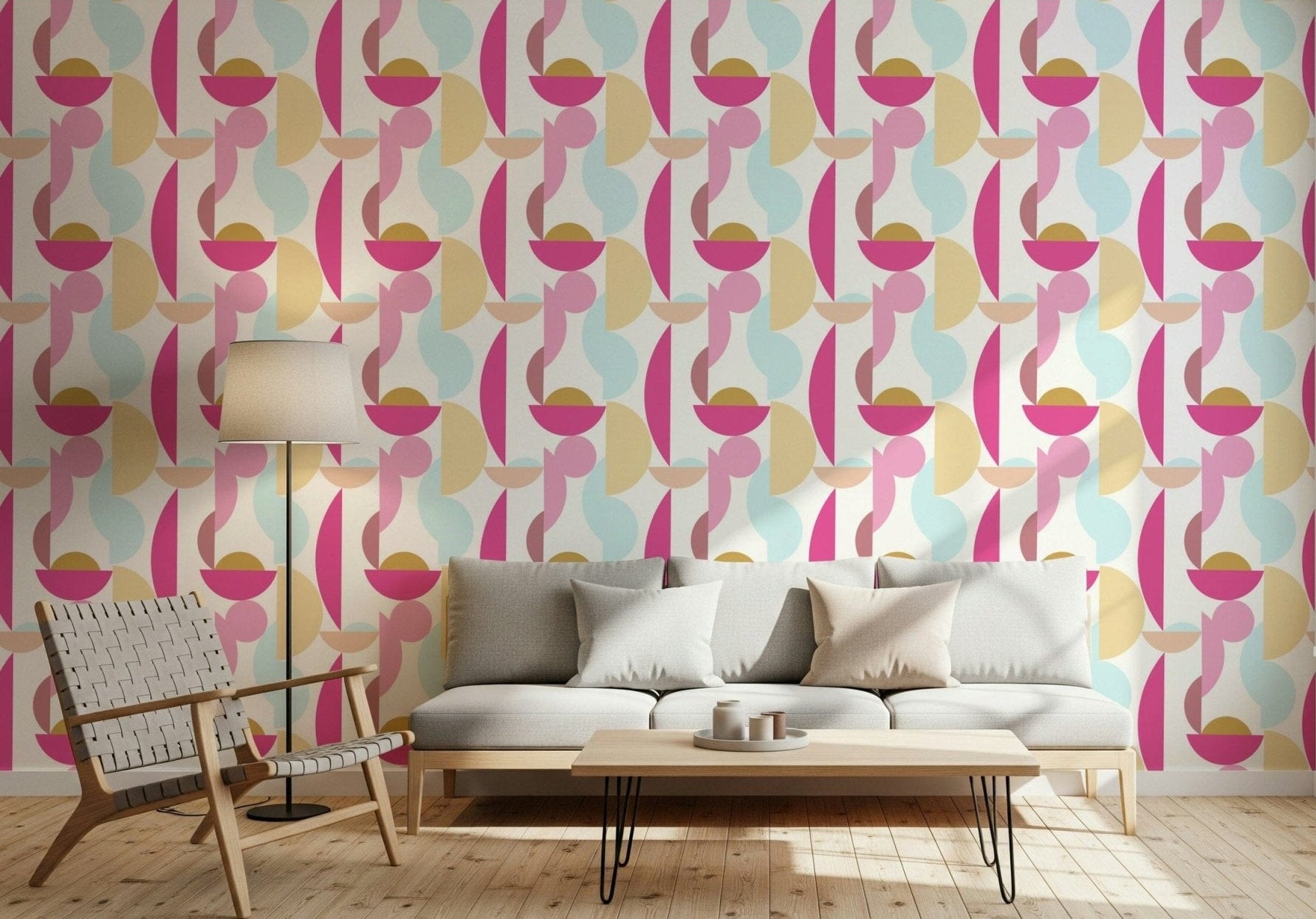 Bold fuchsia and gold geometric tile, Retro Geo Blush., GD7137