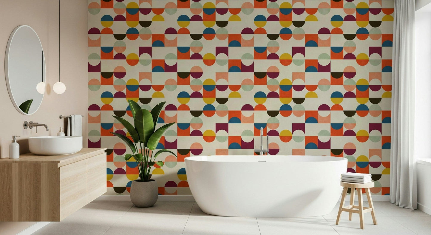 Retro Geo Harmony peel and stick wallpaper bright geometric pattern.