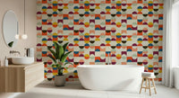 Retro Geo Harmony peel and stick wallpaper bright geometric pattern.