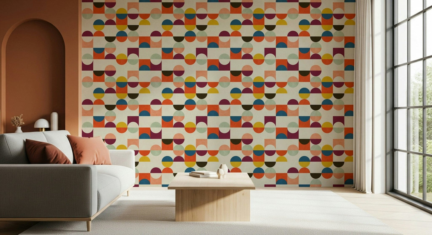 Geo Harmony colorful geometric wallpaper stylish home accent.