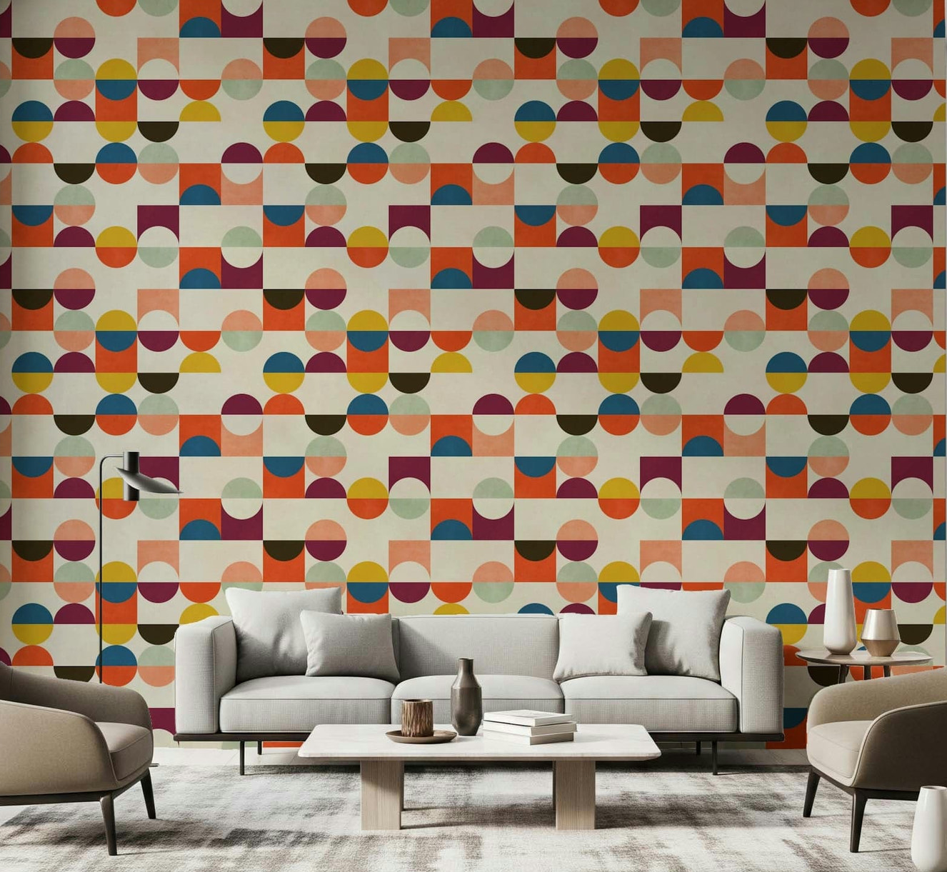 Wallpaper for walls Geo Harmony retro abstract geometric shapes.