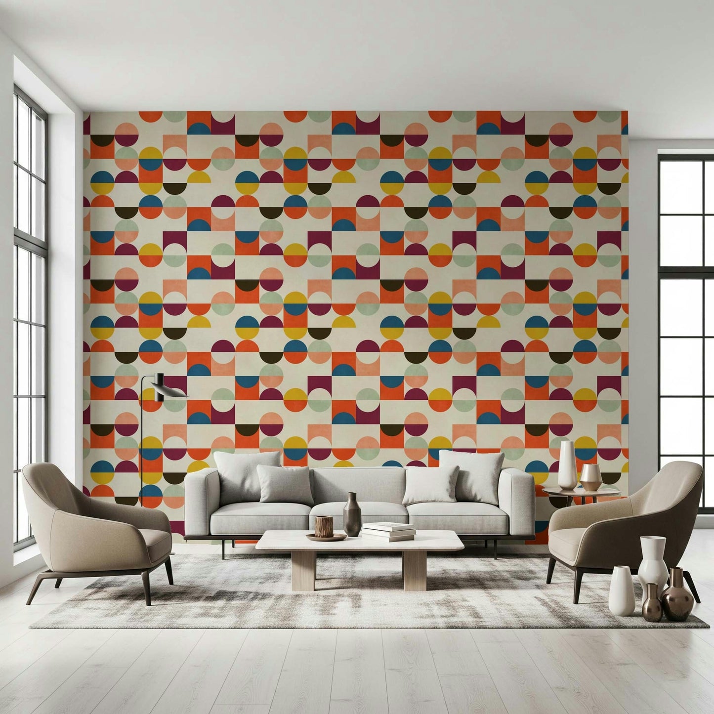Wallpaper for walls Geo Harmony retro abstract geometric shapes.