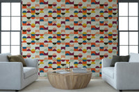 Artistic wall mural Retro Geo Harmony circles squares color block.