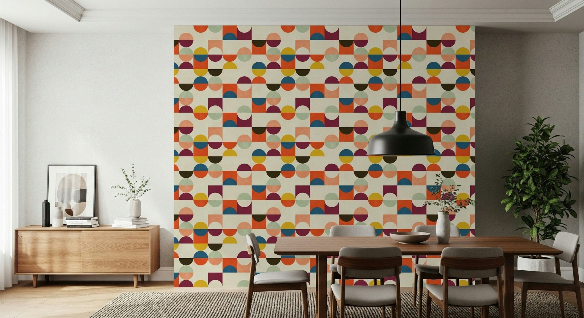 Retro Geo Harmony peel and stick mural vibrant modular design.