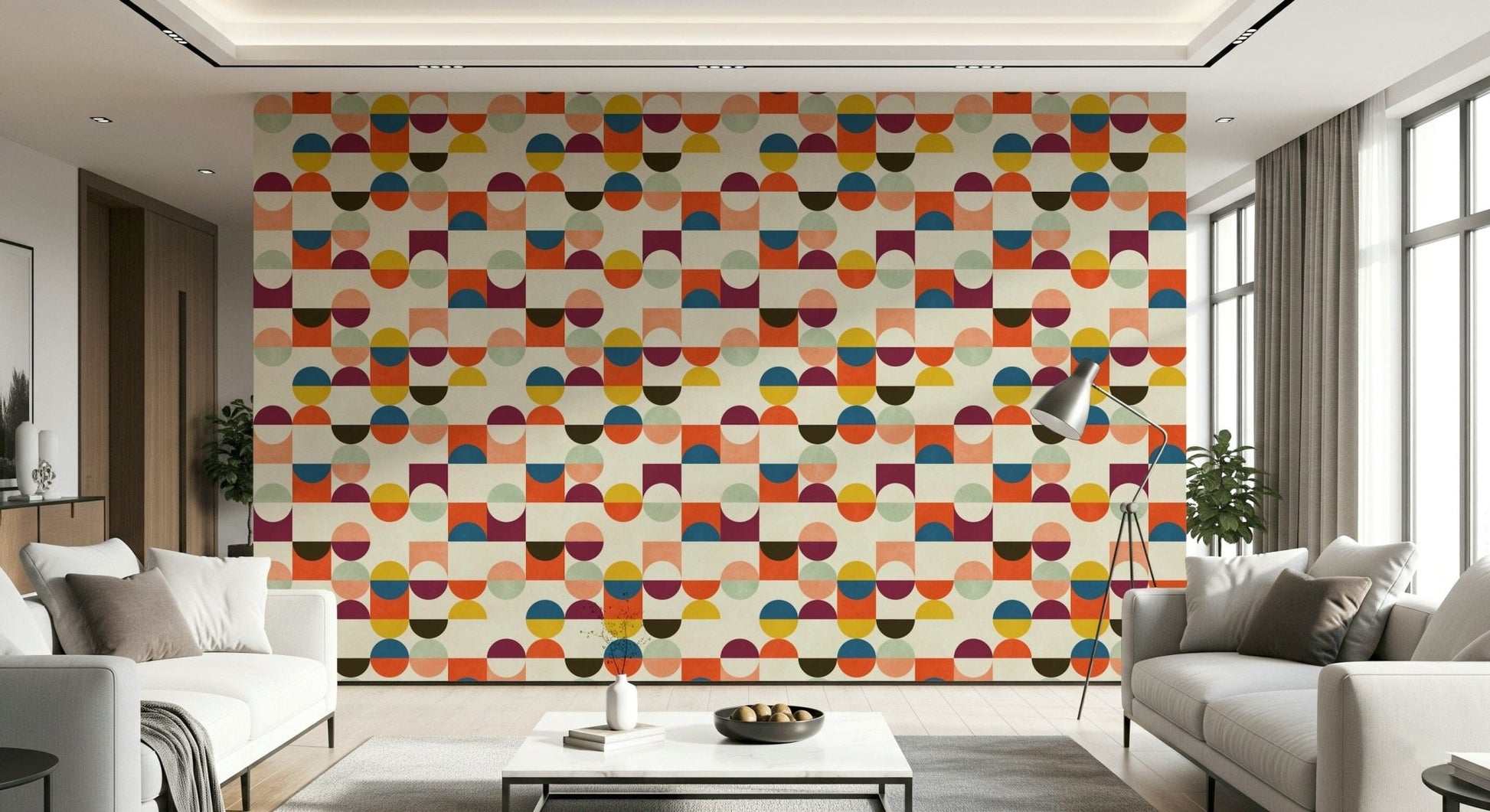 Retro Geo Harmony wall mural playful semi-circle shapes interior.