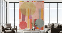 Soft-textured Geo Play wall mural in peach, orange, and muted beige layering