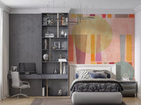 Modern Retro Geo wall mural in blush tones with elongated color block styling