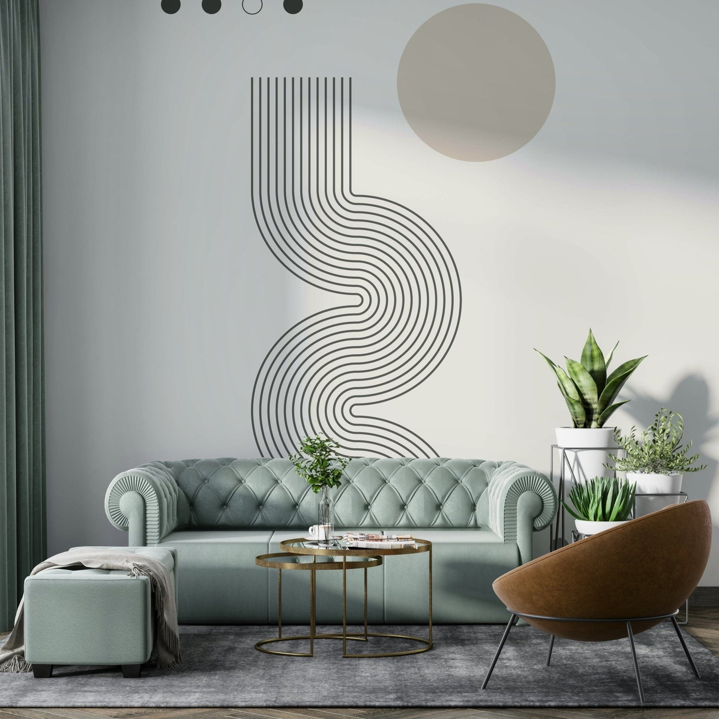 Close-up of flowing geometric shapes mural

