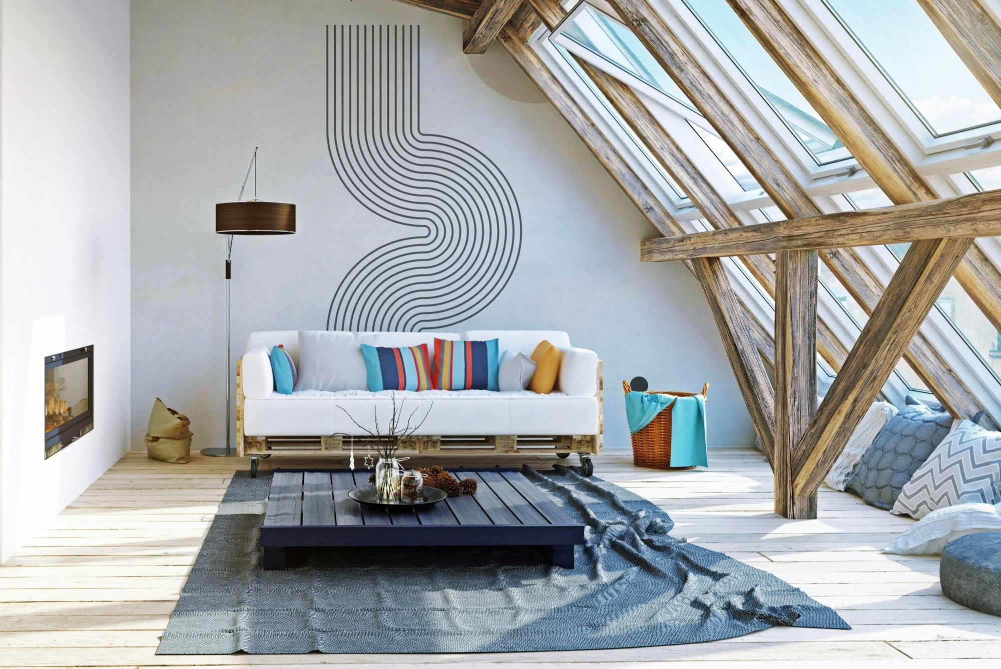 Retro Geometric Flow Wall Mural full view
 GD547

