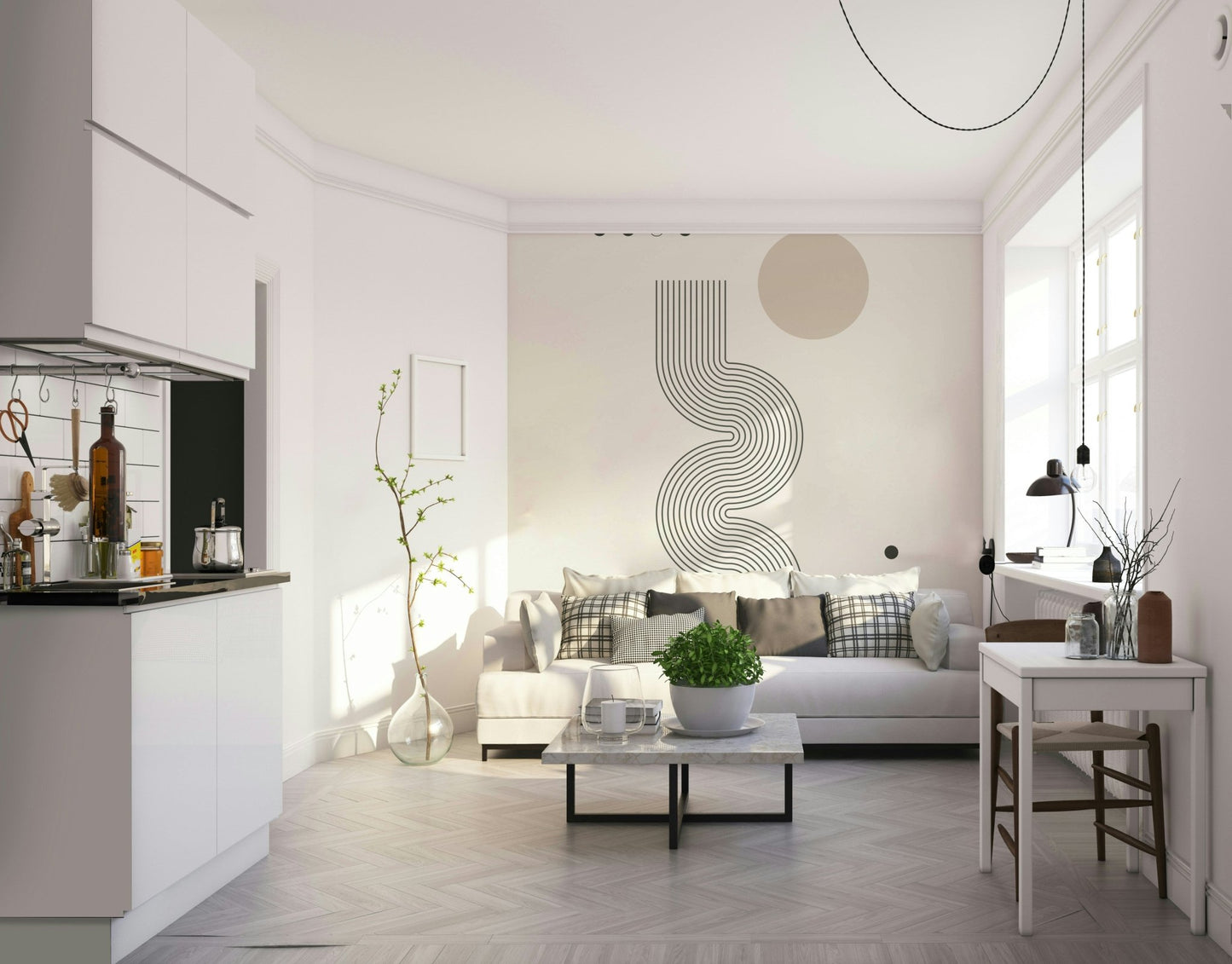 Bedroom accent wall with flowing design


