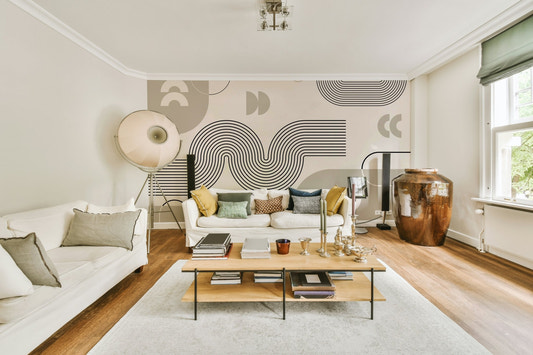 Retro Geometric Waves Wall Mural full view

