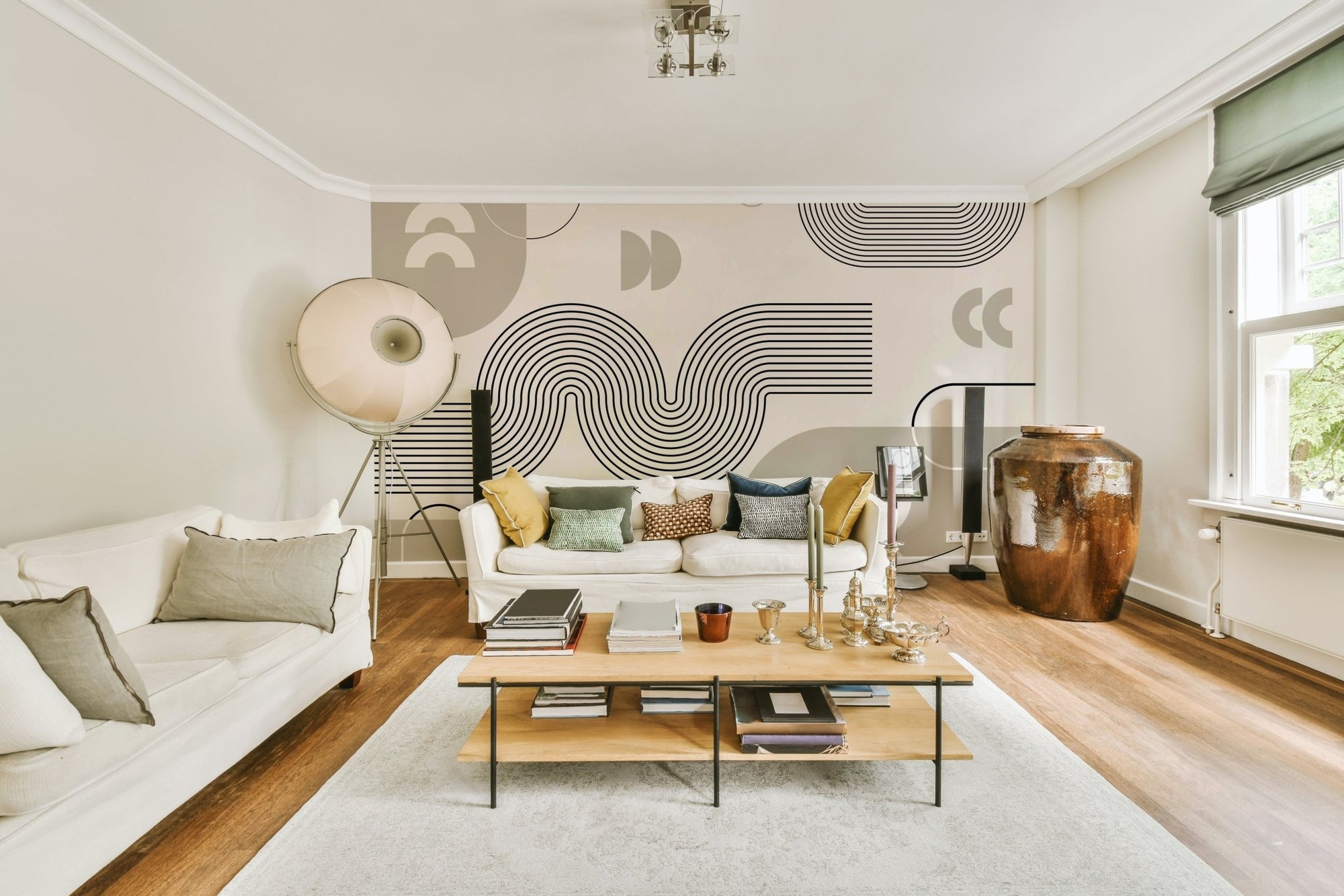 Retro Geometric Waves Wall Mural full view GD587

