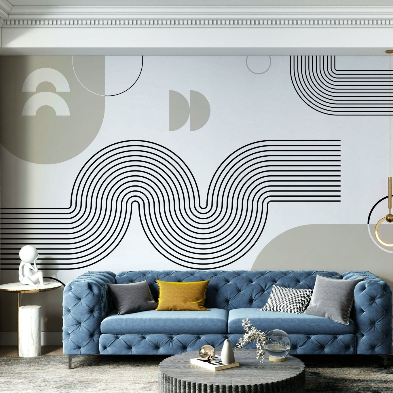 Living room with retro waves wall mural
 GD587
