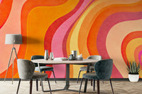 An interior with a cheerful and energetic accent wall

